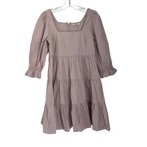 Madewell Mauve Pink Purple Square Neck 100% Cotton Tiered Dress 2
